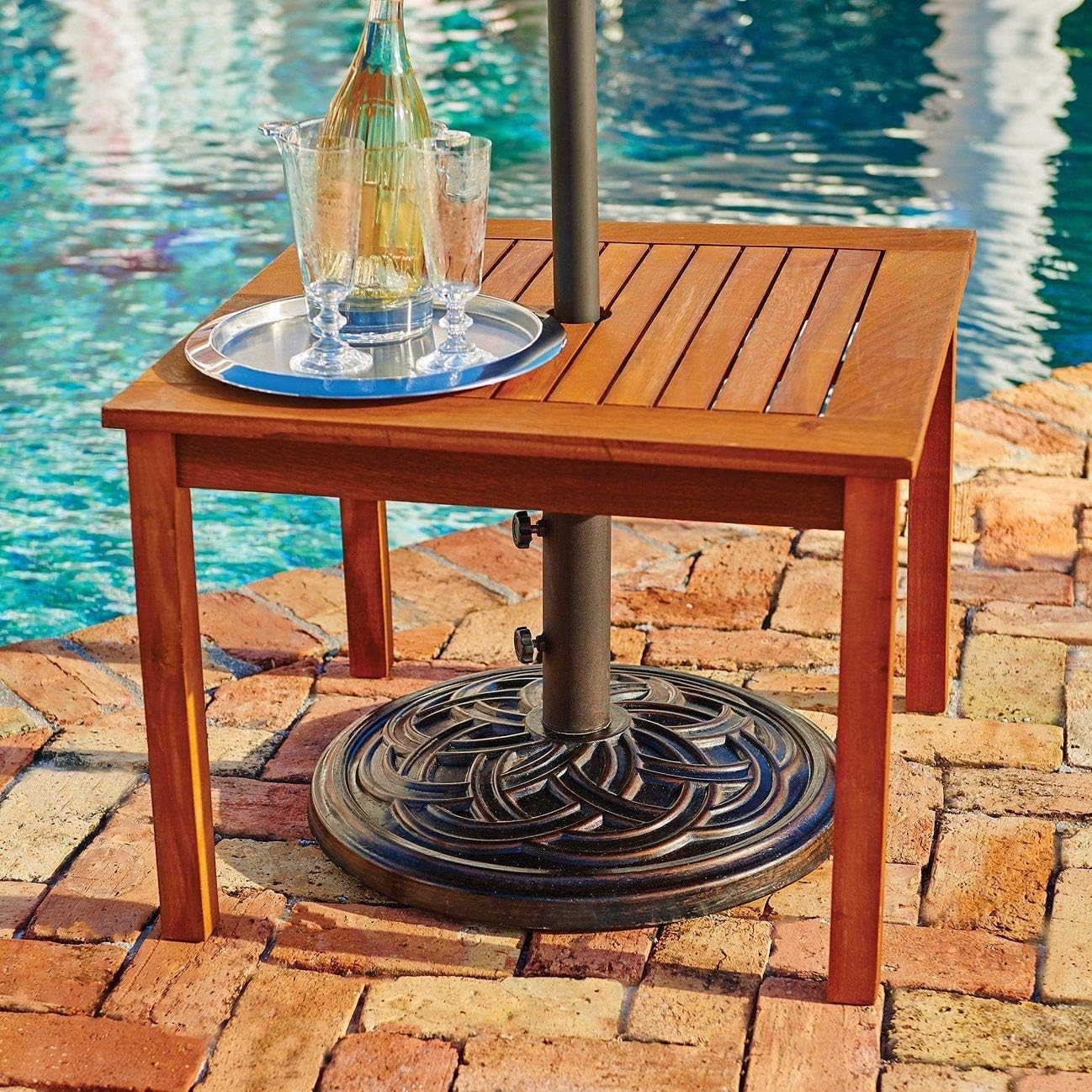 Outdoor Wood Umbrella Side Table End Table Patio Pool Furniture (Natural Finish)