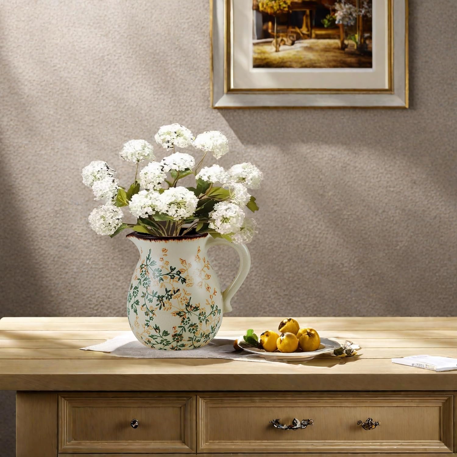 Green and Beige Vintage Vase with Handle, Rustic Ice Glazed Crack Pitcher Ceramic Vase,Farmhouse Vases for Home Decor,Living Room, Dining Room, Office, Bookshelf,Table Centerpiece(H6.3 Inch) - Image 2