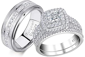His and Her Wedding Bands: Majestic Tungsten and Sterling Silver Symphony