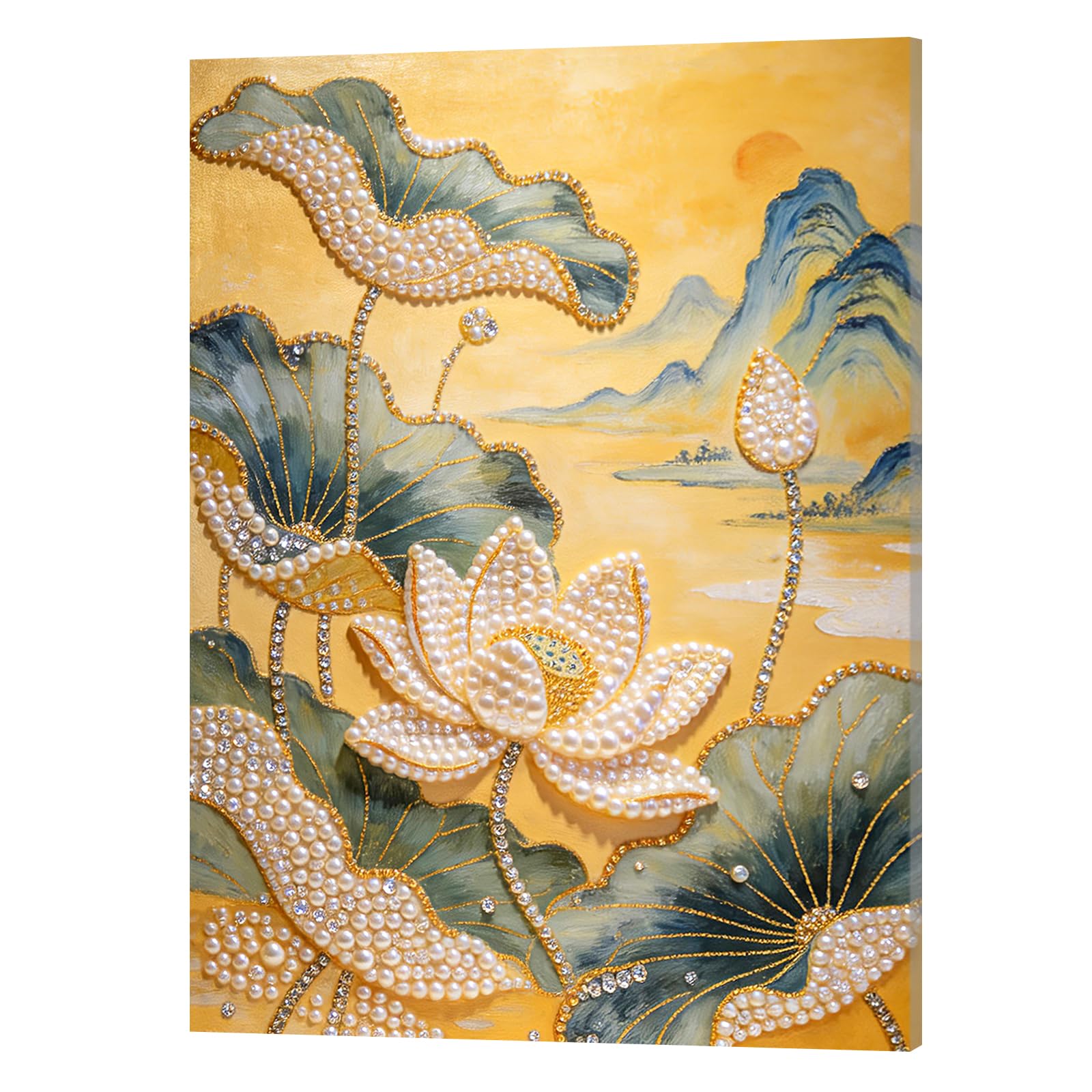 DIY Pearl Painting Kit with Wooden Frame,3D Plastic Pearl Gemstone Ocean Art Craft for Adults Beginners,Diamond Art Kits for Adults,Home Wall Decor Ready Gift for Women(Chinese Style Lotus)(40*50cm)