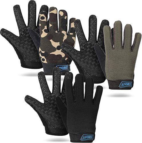 Taurlity 3 pares de guantes de ciclismo para niños guantes de bicicleta de dedo completo antideslizantes transpirables guantes de pesca para