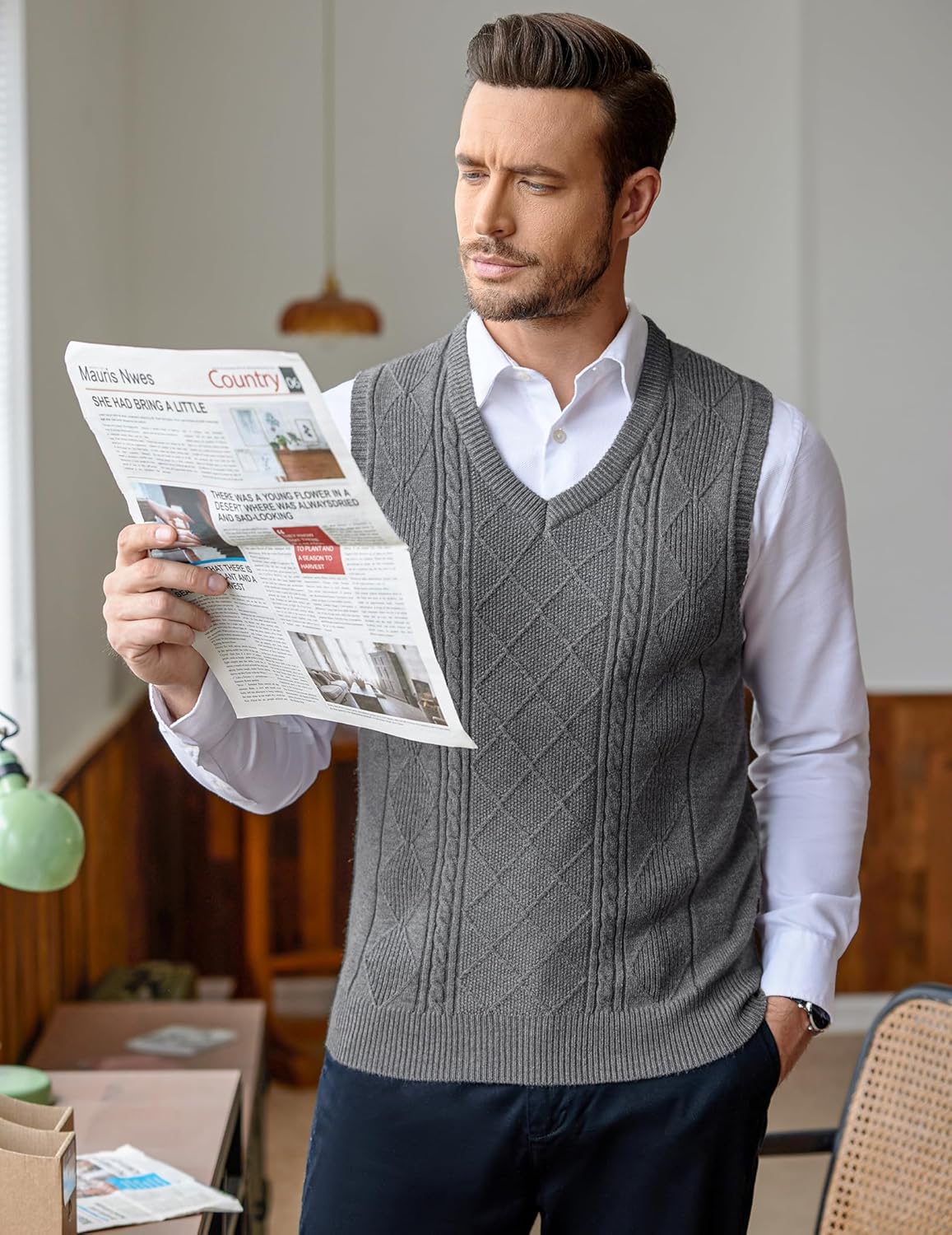 COOFANDY Men V Neck Sweater Vest Knit Casual Pullover Vest Slim Fit Sleeveless Lightweight Sweater Vest - Image 2