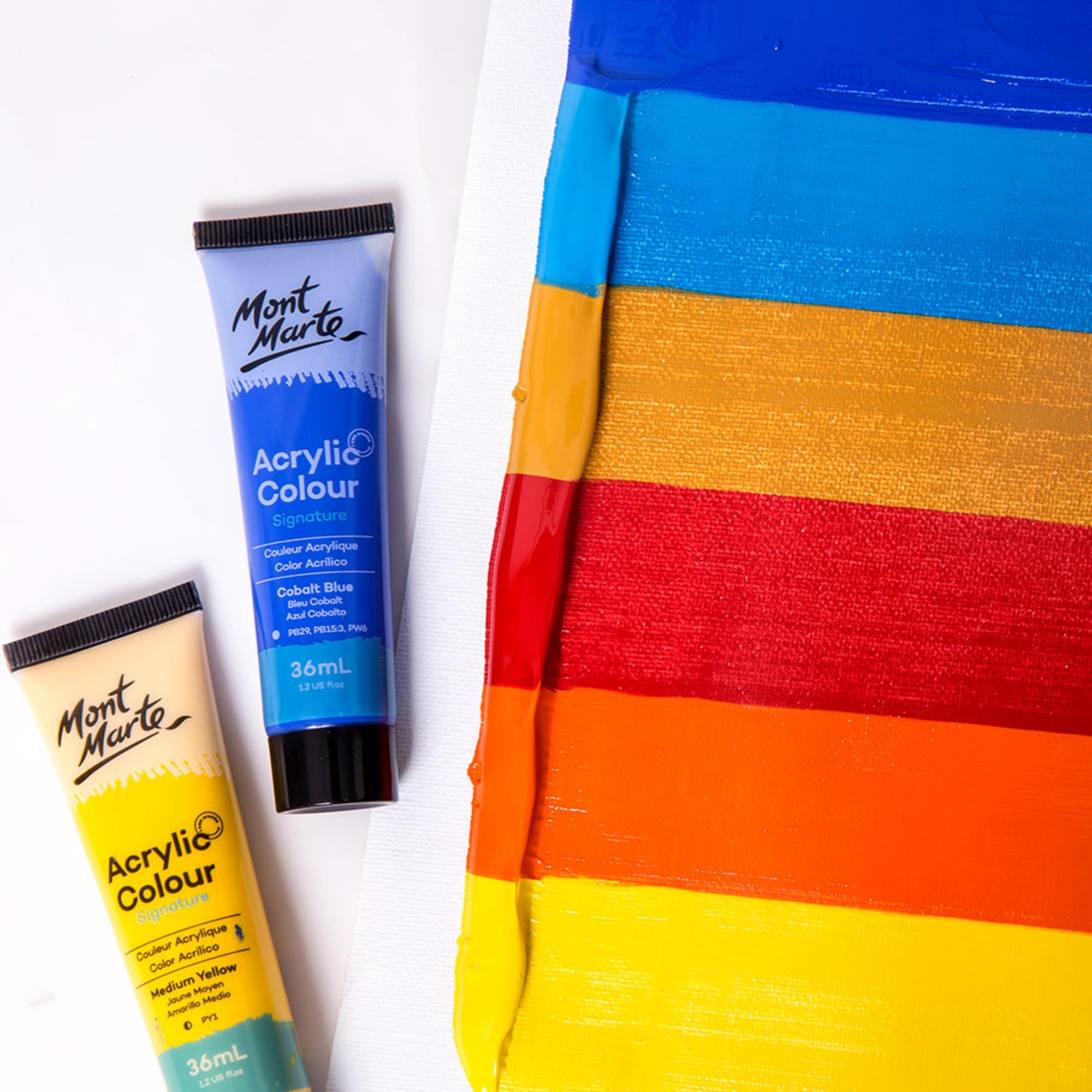 Mont Marte Acrylfarben Set Premium – 48 Stück, 36ml Tuben – Ideal für Acrylmalerei – Brillante Lichtechte Farben mit großer Deckkraft