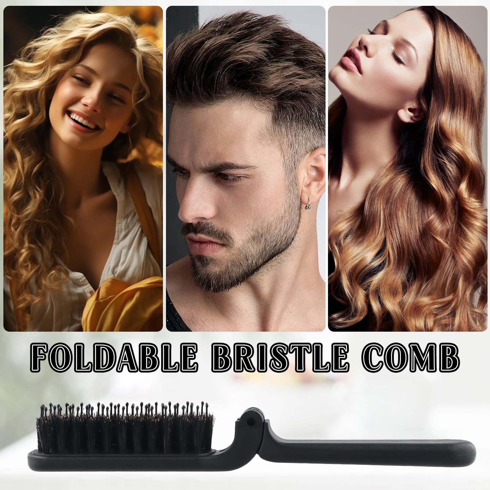 Folding Hair Brush Compact Pocket Size Boar Bristle Hair Brush Anti-Static Portable Travel Hair Brush Pocket Hair Brush Hair Styling Tools for Women Men Kids - Image 4