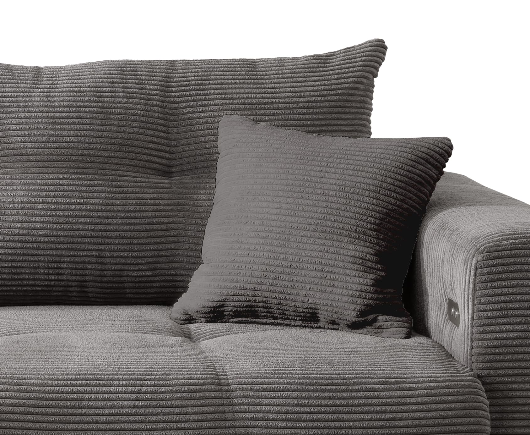 möbelando Polsterecke Renard mit elektrischem Sitzvorschub – Modernes Ecksofa in Cord Grau (177x80x246 cm), verstellbare Liegeposition, strapazierfähiger Mikrofaser-Bezug, inkl. Kissen