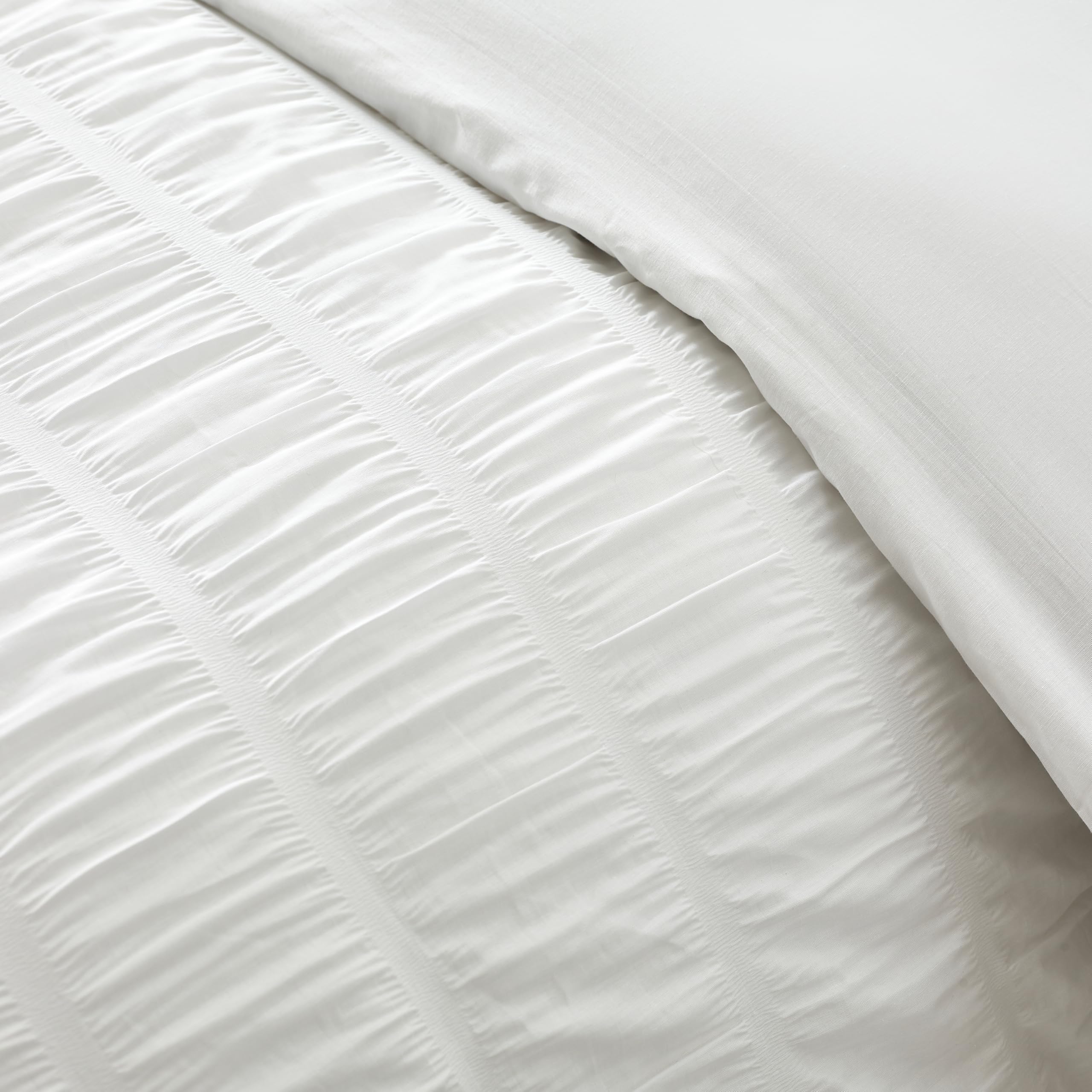 Catherine Lansfield Seersucker - Juego de Funda de edredón y Fundas de Almohada para Cama de Matrimonio Grande, Color Blanco