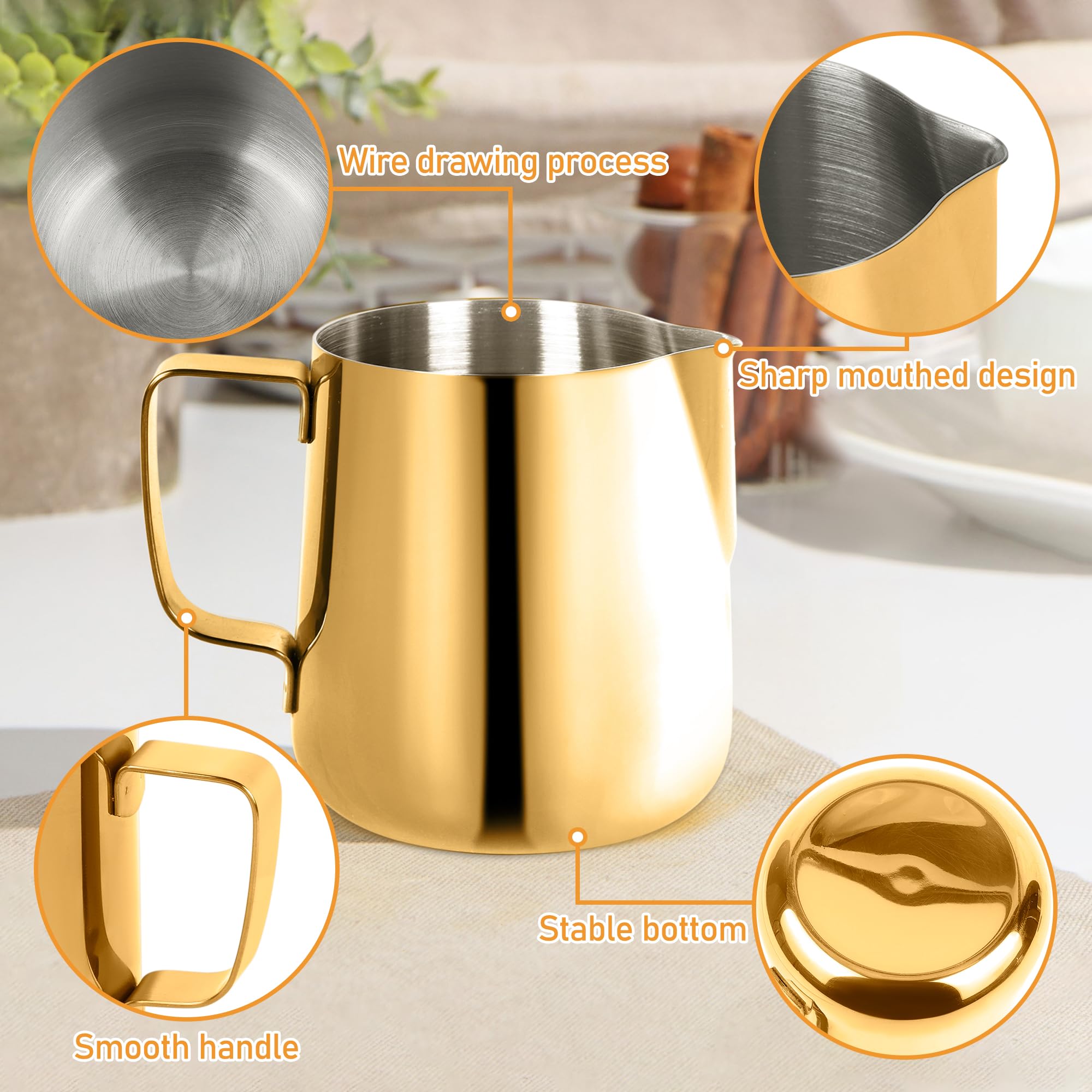 Juego de azúcar y crema, recipiente de azúcar y jarra de espuma de leche para cafetería, azucarero de acero inoxidable con tapa y cuchara para accesorios de máquina de espresso (dorado)