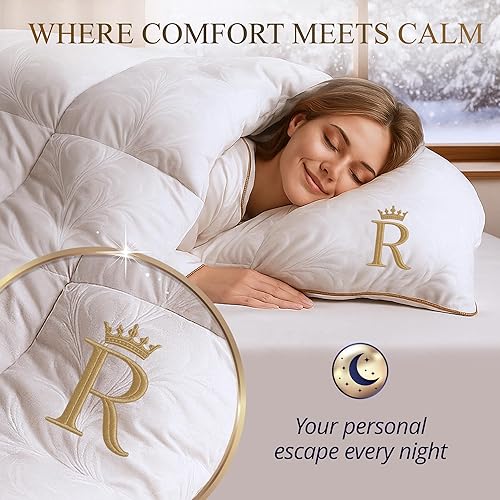 Miniatura 10 de Royal Therapy Edredón de tamaño matrimonial, edredón alternativo de plumón, blanco, relleno de edredón, ropa de cama blanca tamaño matrimonial de