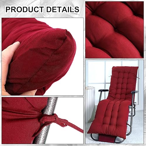 Miniatura 12 de Bucherry Cojines suaves para tumbona de 67 x 19 pulgadas, cojín para silla por gravedad, cojín para sofá, muebles de césped, con 6 lazos
