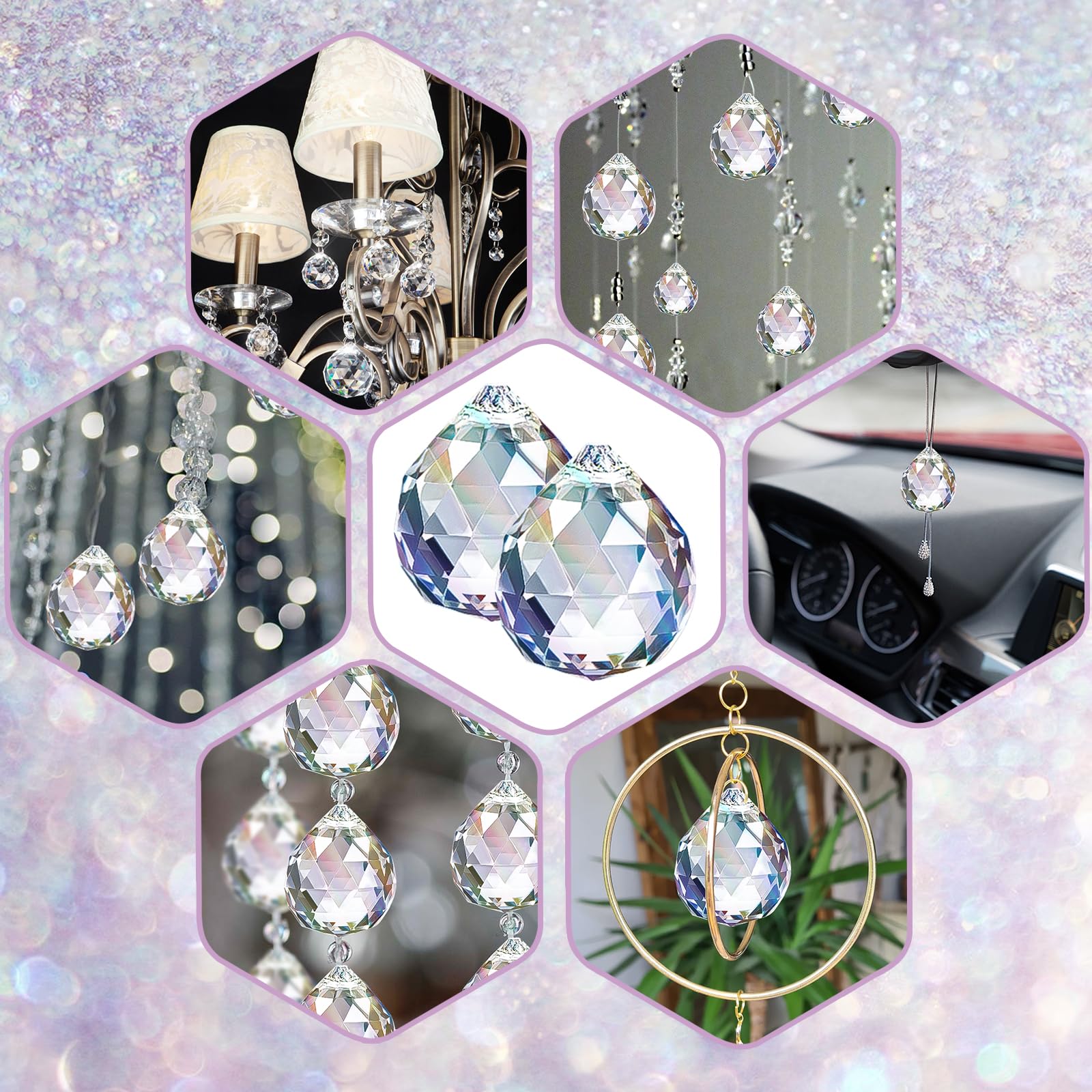 20 pezzi di cristalli da appendere, prismi in cristallo da 20 mm, acchiappasole in cristallo, suncatcher per decorazione finestre, pendenti per lampadari, sfera di per casa e progetti artigianali.