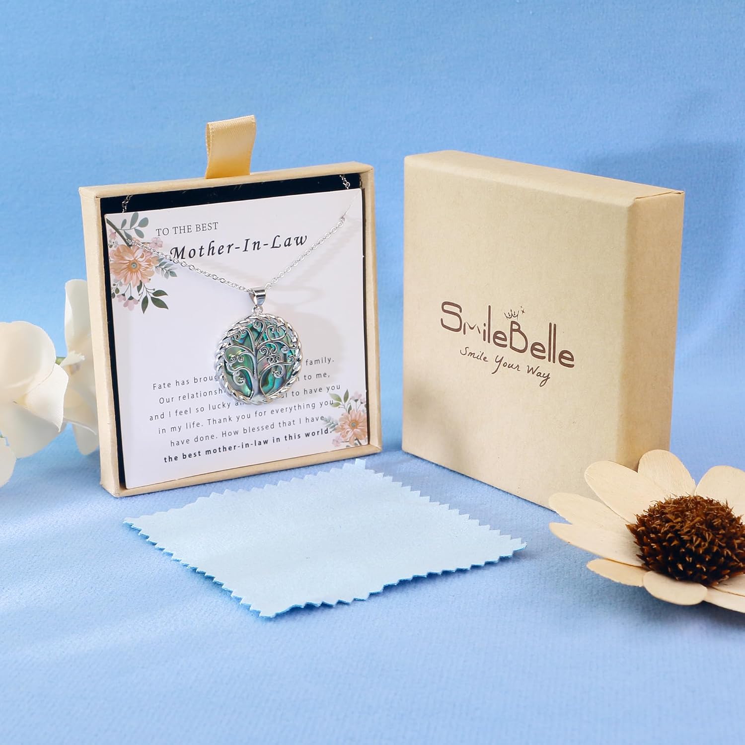 SmileBelle Tree of Life Necklace as Mothers Day Gift for Mom, Birthday Gifts for Stepmom as Bonus Mom Gift from Daughter, Grandma Present Silver Mother in Law Necklace as Tree of Life Jewelry - Image 7