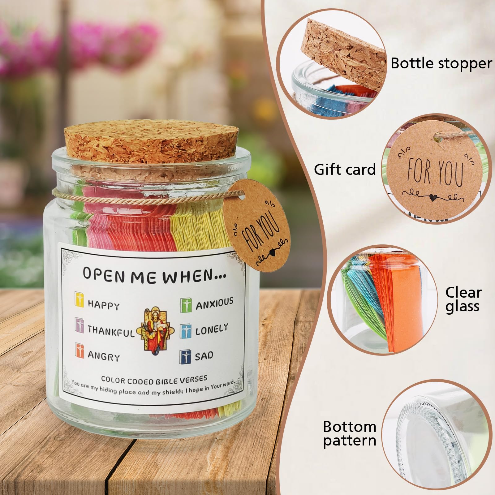 Bible Verse Jar, Color Coded Bible Verses in a Jar, Christian Gifts for Women Men Mom, Bible Study Supplies, Birthday Gifts for Women Men