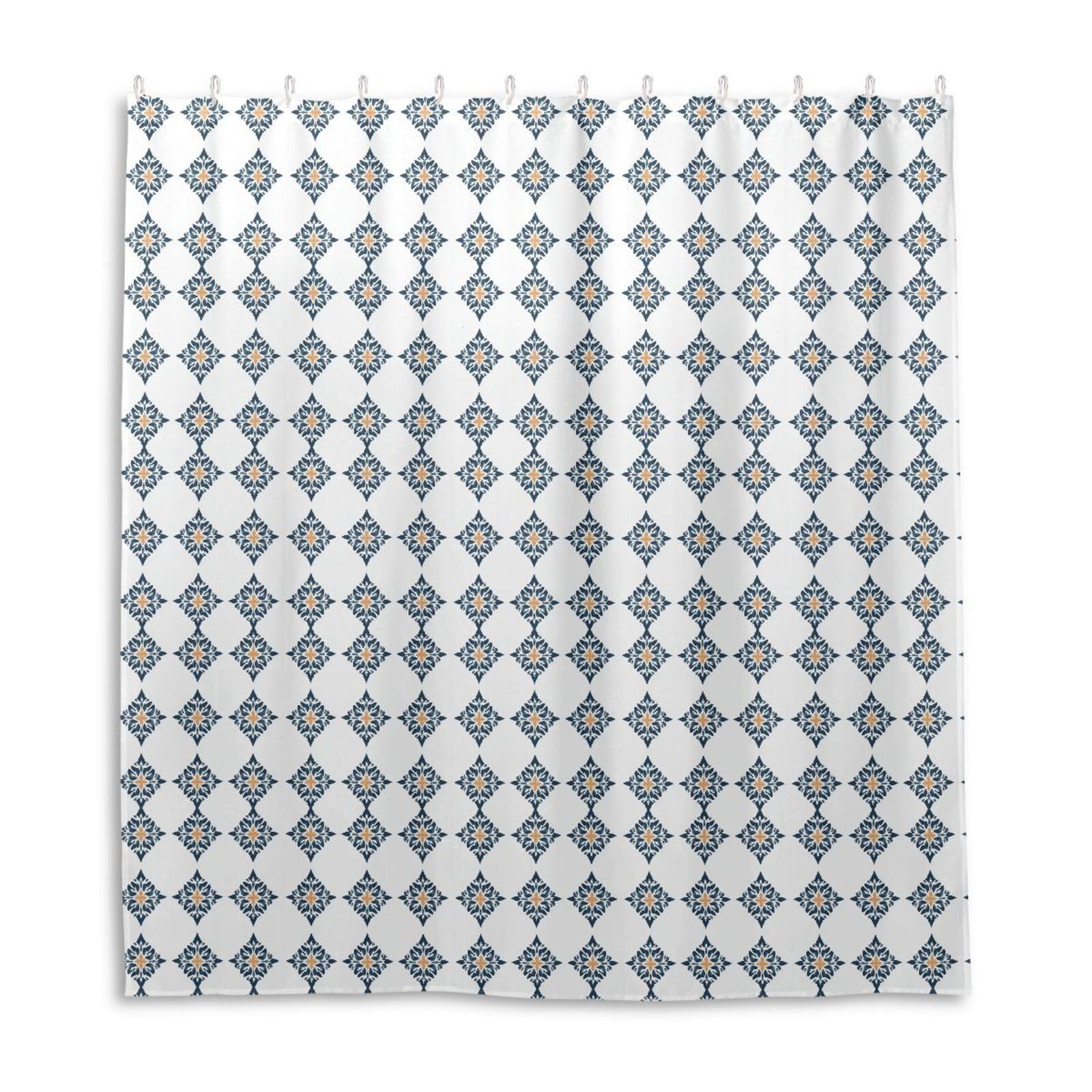 Rideau de douche élégant en tissu blanc et motifs floraux raffinés