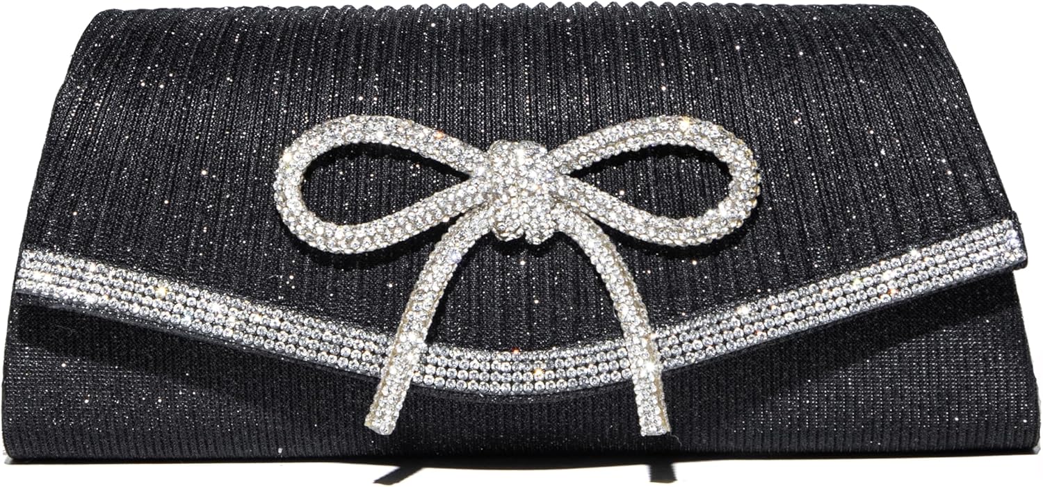 Bow Shiny Clutch Purses for Women Sparkly Evening Handbag Glitter Rhinestone Prom Cross Body Wedding Clutch Bags