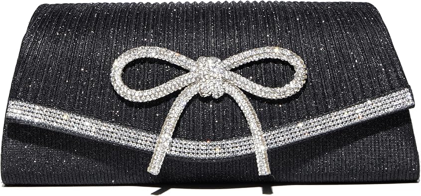 Bow Shiny Clutch Purses for Women Sparkly Evening Handbag Glitter Rhinestone Prom Cross Body Wedding Clutch Bags