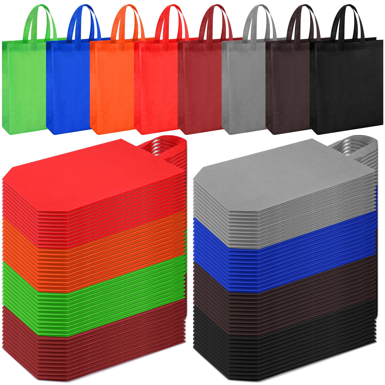 Silkfly 160 Pcs Non Woven Tote Bags Bulk 11.8 x 15 x 4 Inch Large Reusable Grocery Bags with Handles Foldable Fabric Shopping Tote Bag Multicolor