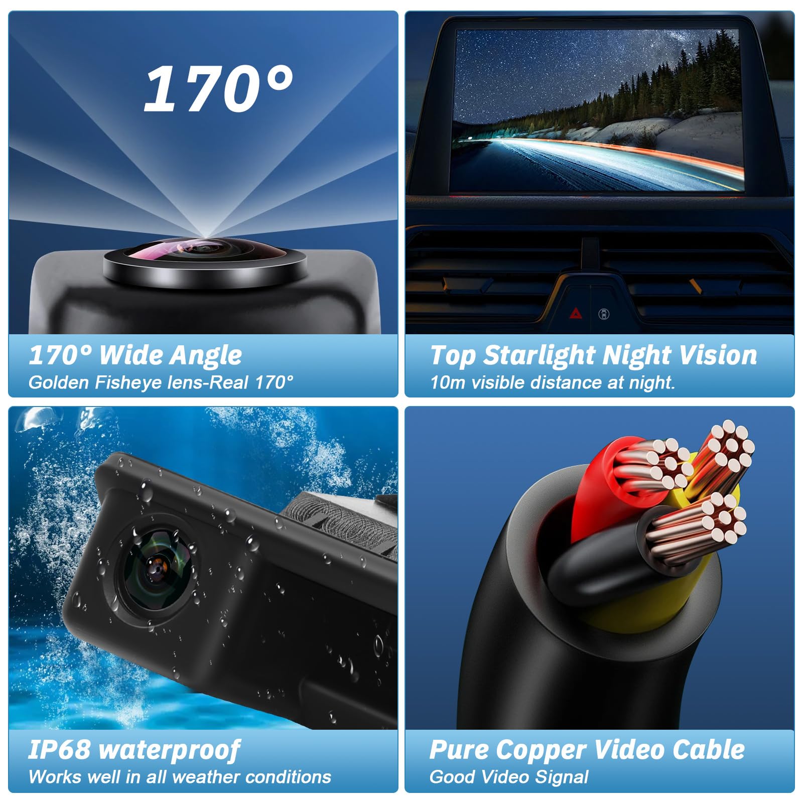 Caméra de Recul Voiture pour BMW E60 E61 E70 E71 E72 E82 E88 E84 E90 E91 E92 E93 X1 X5 Grand Angle 170 Degrés de Vision Nocturne de Voiture Caméra de Recul étanche Intégré dans la Poignée de Coffre