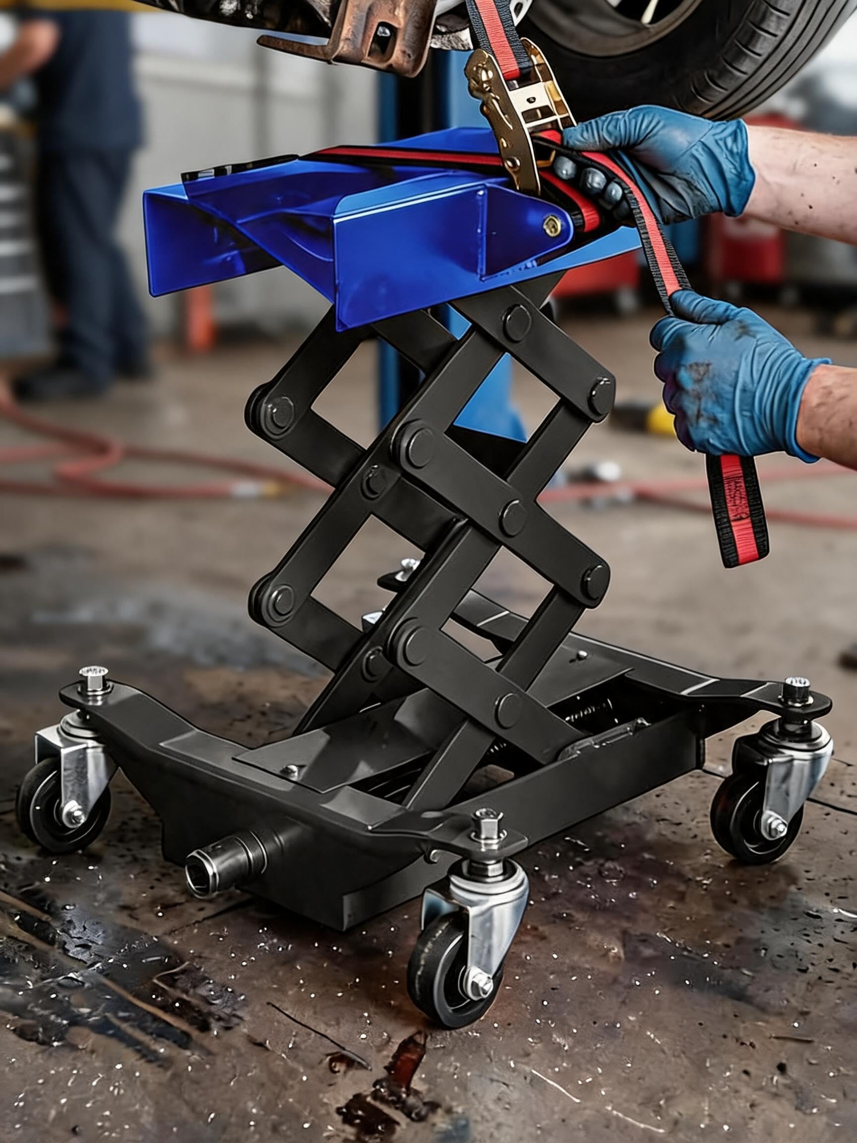 450 LBS Transmission Jack,Low Profile Lift Heavy-Duty Double Scissor Lift