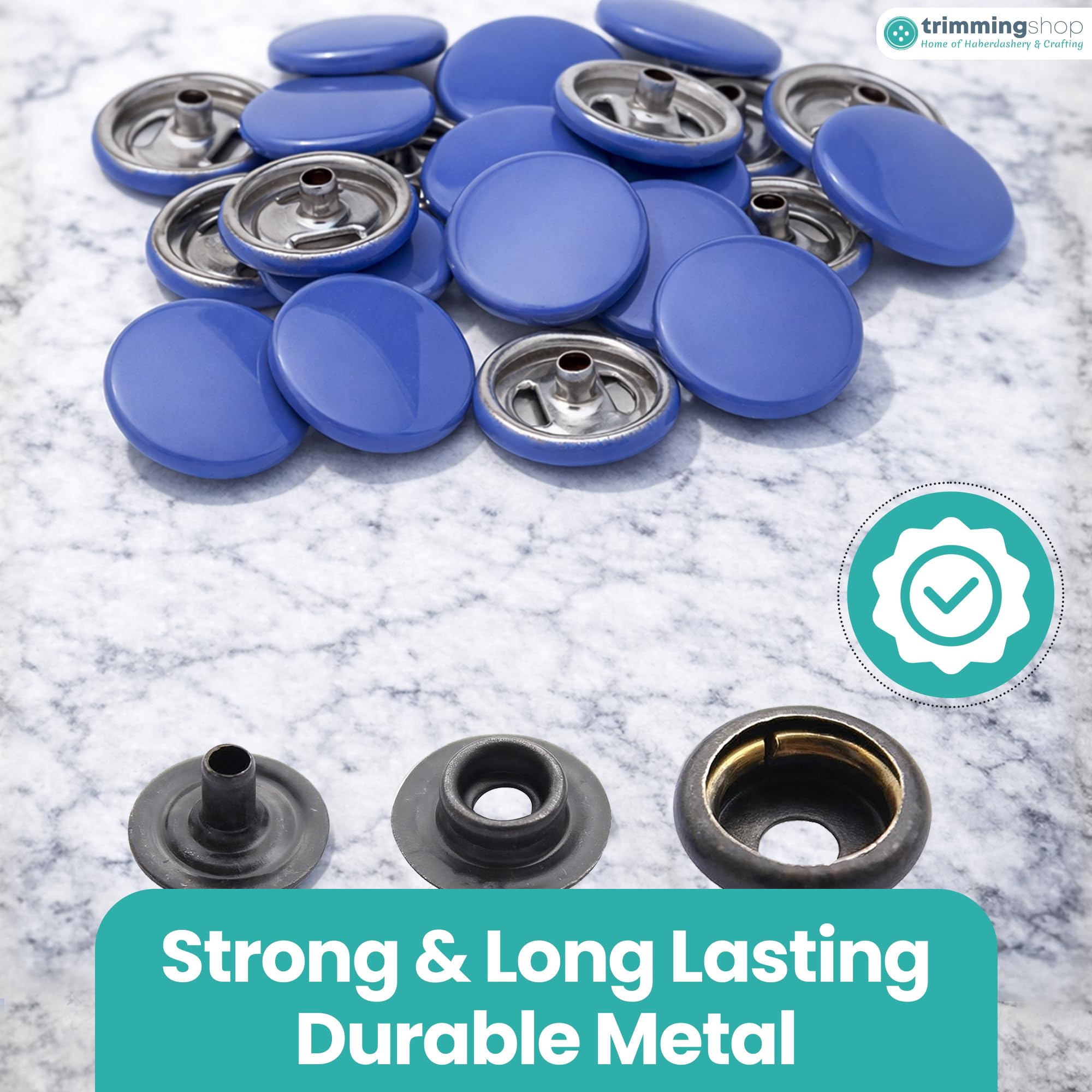 Trimming Shop 15mm Botones a Presión 4 Parte Alta Calidad, Durable Y Ligero Metal Cierres Para Chaquetas, Jeans, Cuero Manualidades, Tiras Y Costura Proyectos - Peugeot Azul, 1000pcs