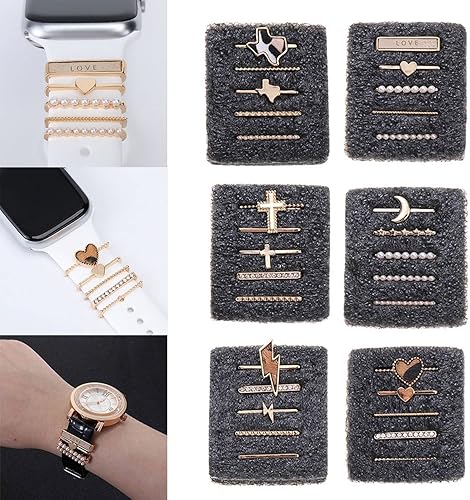 Miniatura 2 de ALMNVO Bands Charms Compatible with Apple Watch Silicone Bands Charms,Fashion Metal Diamond Decorative Rings Loops for iWatch,Strap Charms