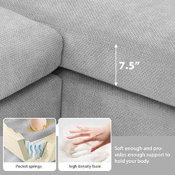 Sectional Sofa Couch, 119x55 Oversized L-Shaped Luxury Couch Set 5-seat Comfy Chenille Sofa with Chaise, 2 Free Pillows, Indoor Furniture for Living Room, Apartment, Office, Light Grey