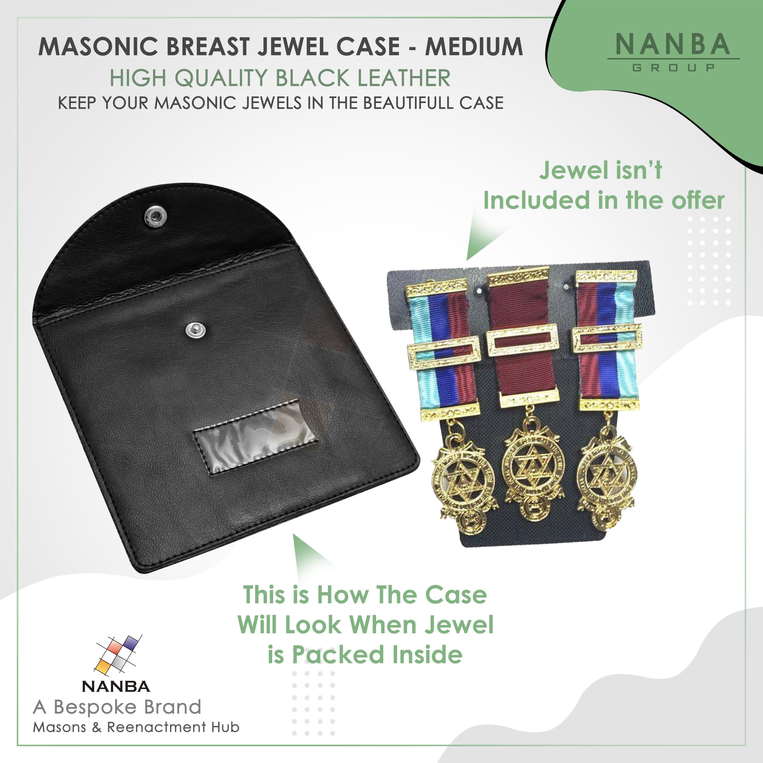 Masonic Regalia Pocket Jewel Holder Case Leather Carry Wallet with Soft Lining for Freemason Lodge Jewels, Pins & Badges - Plain