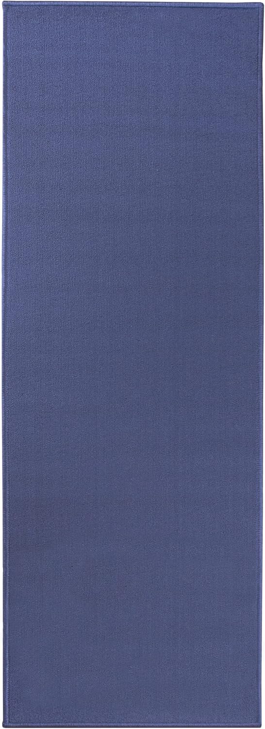 Ritz Solid Runner Rug: 20" x 60" Stain Resistant Kitchen or Living Room Floor Mat - Non-Slip Latex Backing, Machine Washable, Blue