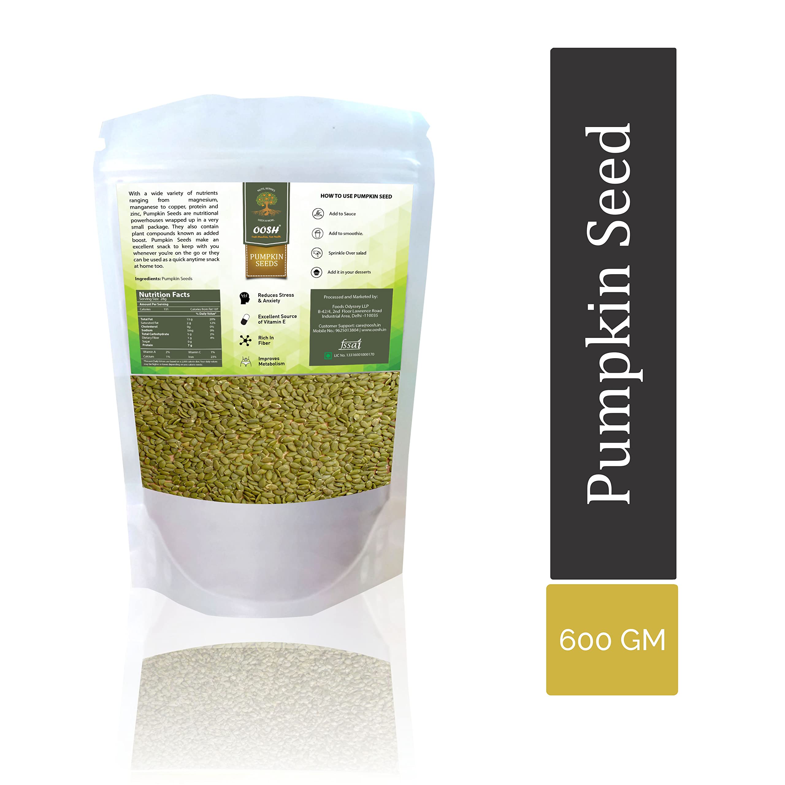 OOSH Premium Pumpkin Seeds | Edible Pumpkin Seeds | Pouch Packing 600grams - Image 2 thumbnail