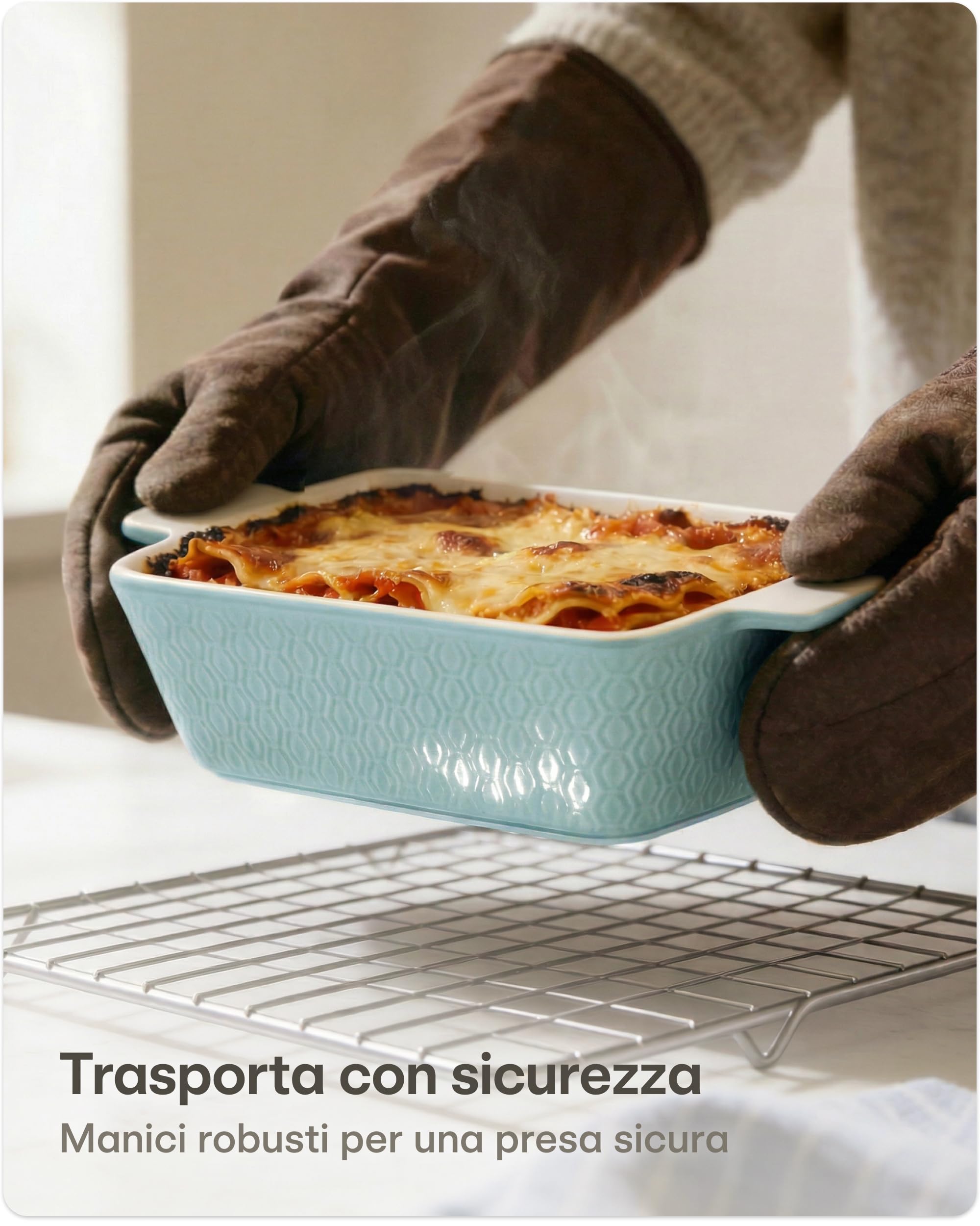 Praknu Pirofila in Ceramica Piccola - Antiaderente e Antigraffio - Pirofila da Forno in Ceramica con Bordo Alto - Pirofile da Forno Rettangolare (Blu)
