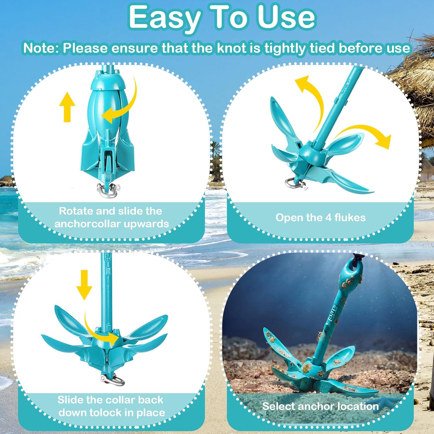 MorningRo 1 Pack 1.5/3.5 lb Marine Kayak Anchor Kit with 40ft Rope and Buoy Folding Grapnel Boat Anchor Kit Kayak Fishing Accessories for Small Boats, Canoe, SUP Paddle Boards