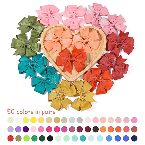 Miniatura 23 de Choicbaby Lazos para el pelo para niñas, 3 pulgadas, molinete de cinta de grogrén para niñas pequeñas, paquete de 80