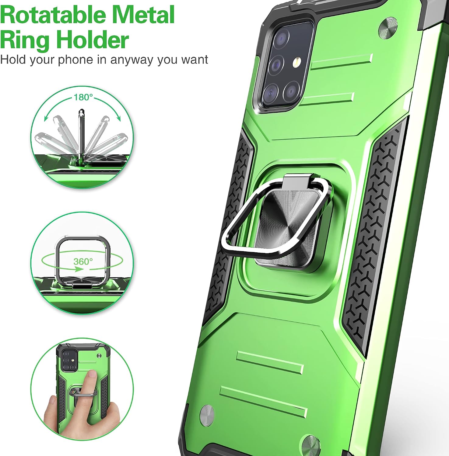 IDYStar Galaxy A71 5G Case with Screen Protector, Galaxy A71 5G Case, Shockproof Drop Test Cover with Car Mount Kickstand Lightweight Protective Cover for Samsung Galaxy A71 5G, Green