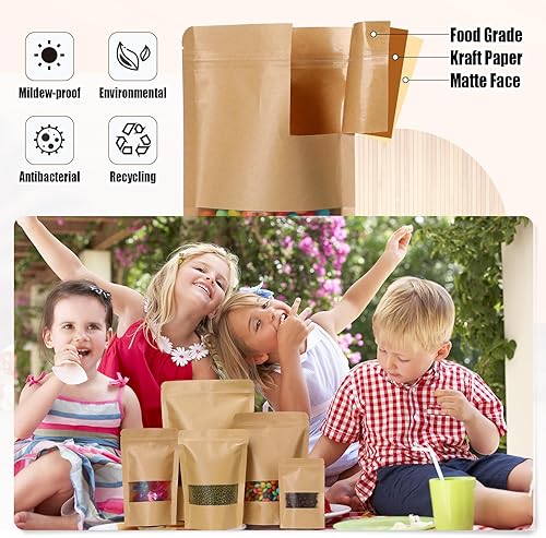Miniatura 4 de Qilery 320 bolsas de papel kraft con ventana resellables, bolsas de papel con cierre de cremallera, bolsas de té, café, juegos de contenedores de