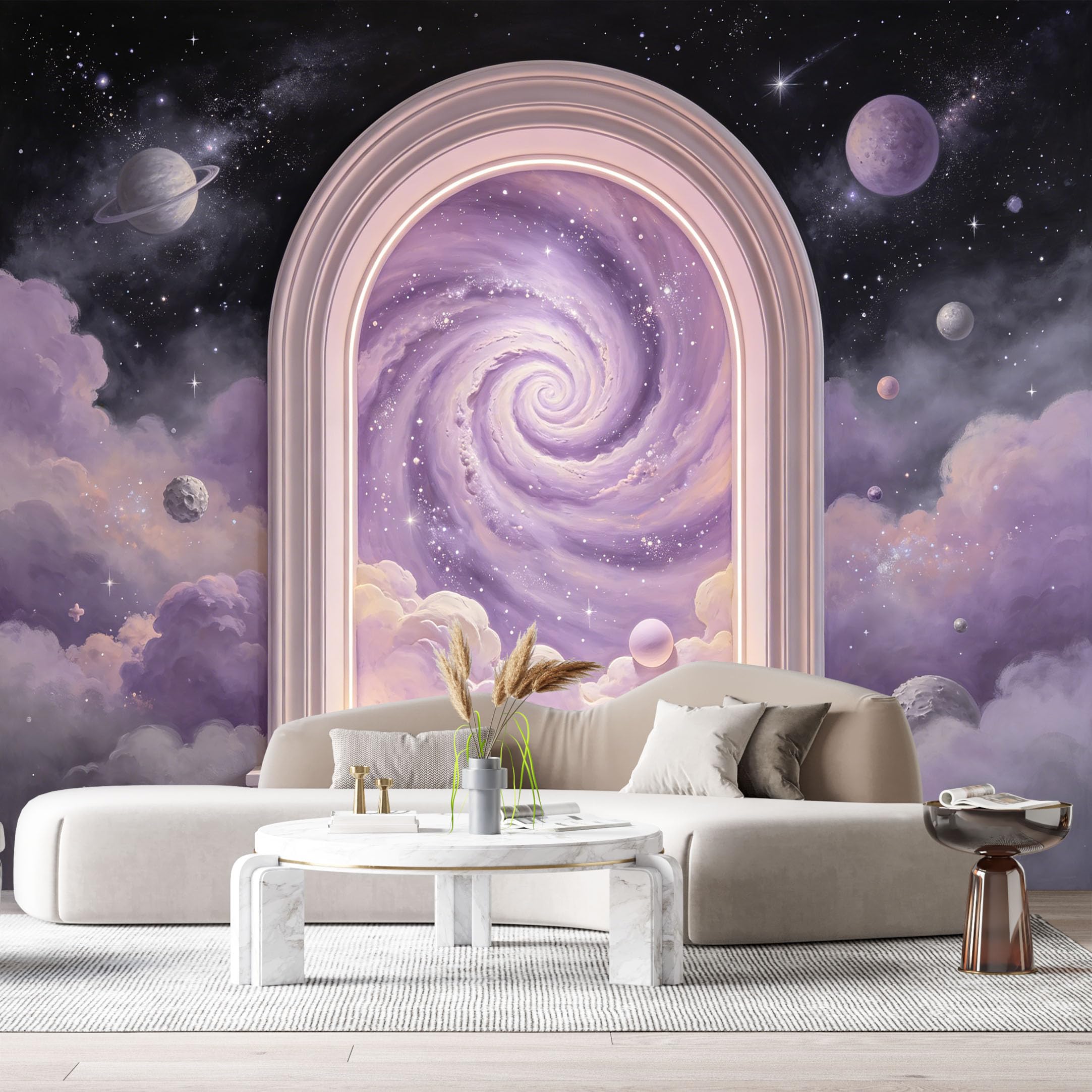 Custom Size Wall Murals Galaxy Planet Space Arch Window 3D Trompe L'Oeil SelfAdhesiveWall Fabric Removable Wallpaper Wall Decor for Living Room Bedroom Bathroom