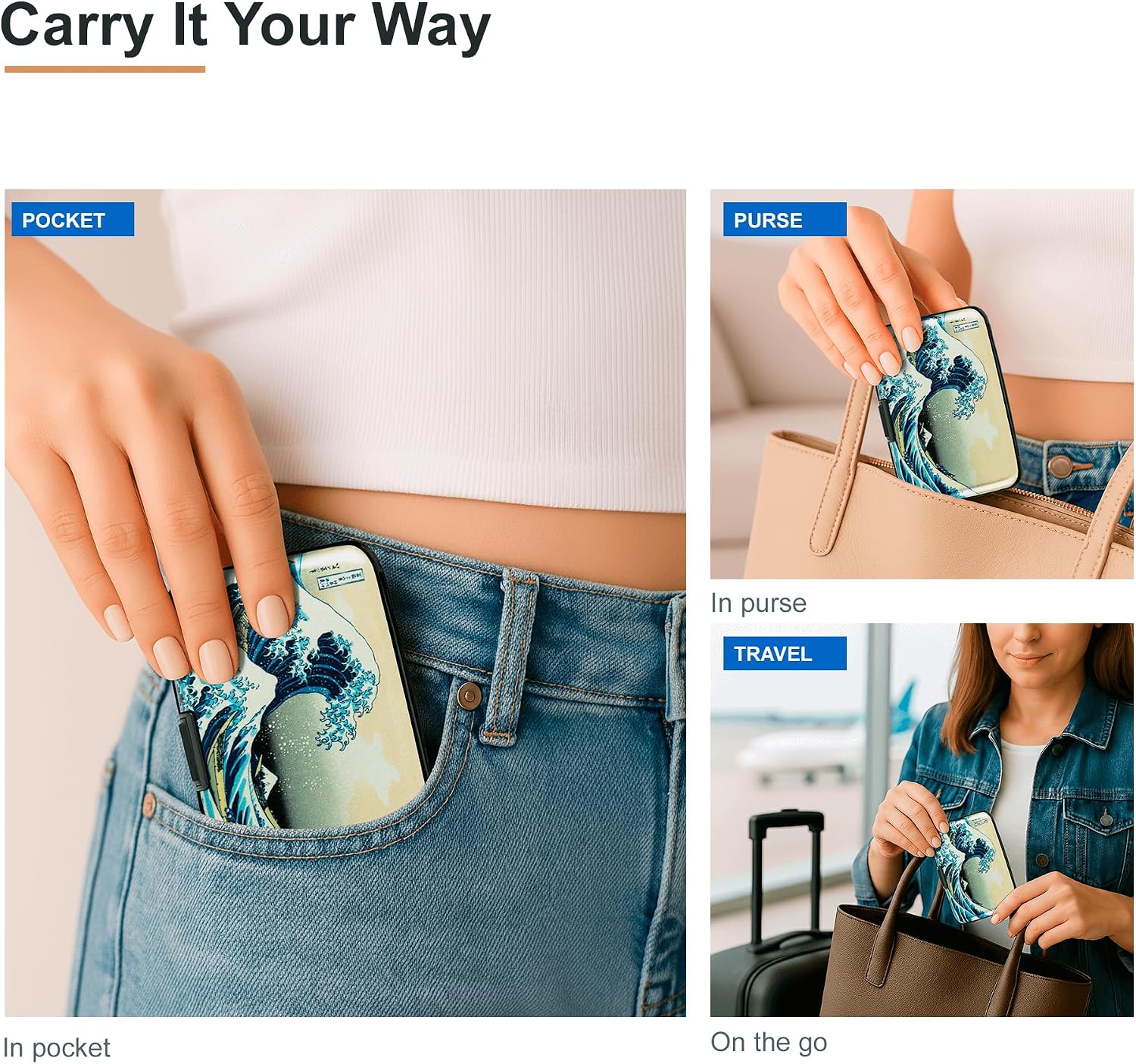 Credit Card Holder RFID Blocking Wallet for Women Men Small Mini Metal Slim Hard Aluminum Business Card Case (Great Wave) image 5