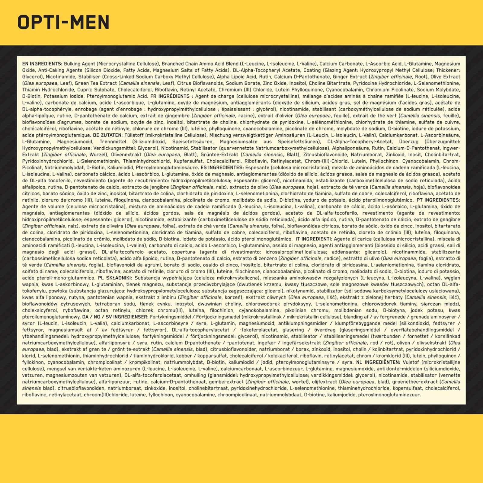 Optimum Nutrition Opti-Men Multivitamin Nahrungsergänzungsmittel mit Mineralien, Aminosäuren und Pflanzenextrakten für den Stoffwechsel und das Immunsystem 60 Portionen 180 Tabletten
