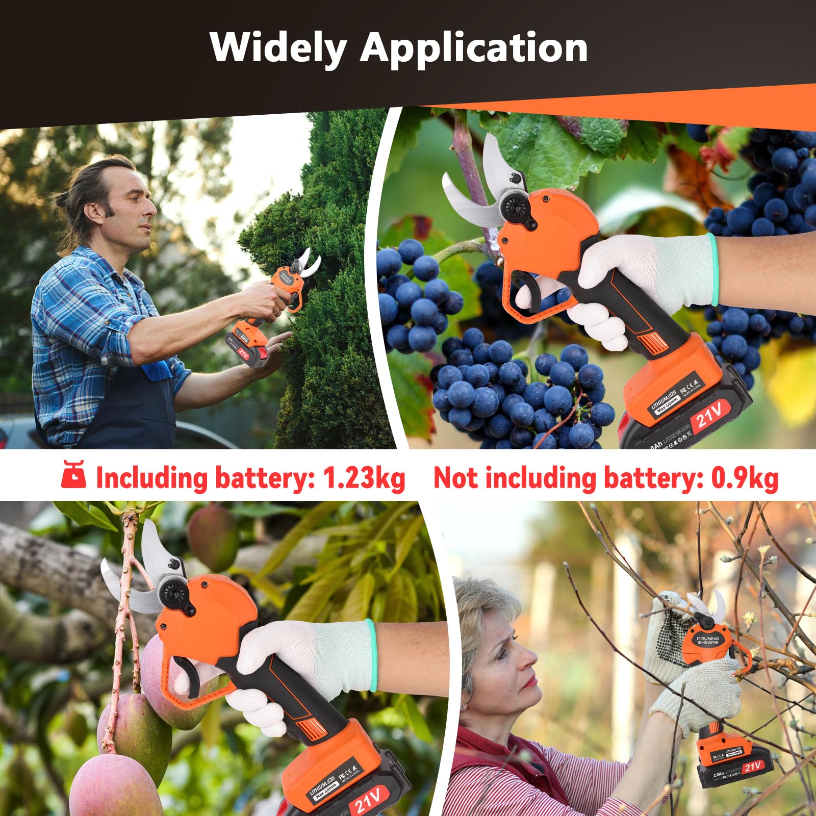 MISTRO Forbici Potatura Elettriche - 40mm Cesoie Potatura Elettriche Professionali Con 2 21V/2Ah Batteria - forbici a batteria da potatura per potatura per Giardinaggio Albero da Frutta Delle Viti