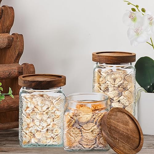 Miniatura 5 de Gerrii 5 recipientes cuadrados de vidrio vintage con patrón de begonia para almacenamiento de alimentos, tarro de vidrio de 172434 onzas con tapa