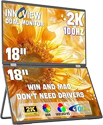 InnoView Monitor portátil de 45.7 cm 2K 100Hz 100% sRGB monitor duplo portátil para laptop, extensor de tela ajustável de 315° para Windows Mac com monitores dobráveis HDMI DP tipo C (nenhum driver
