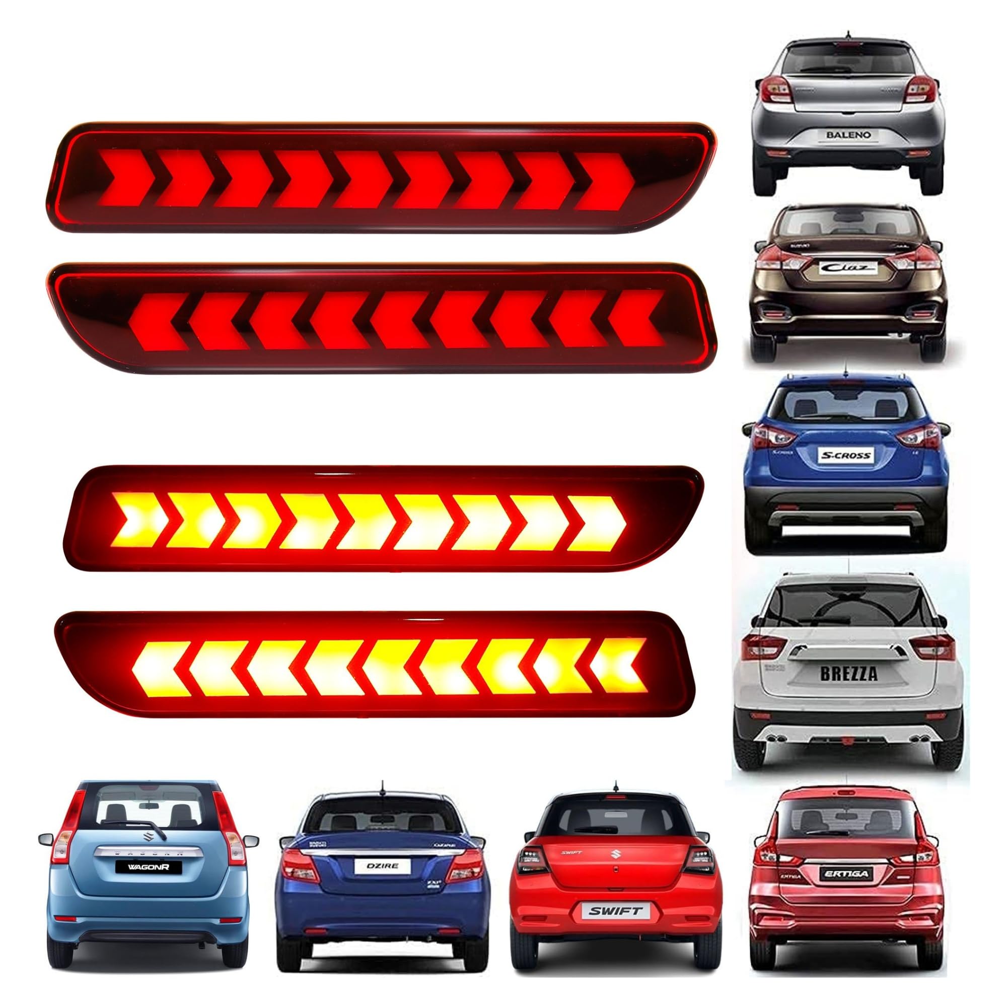 Compatible with Suzuki Premium Flowing Indicator LED Rear Reflector Designed for Car Reflector Light (Red, Black)-image-45