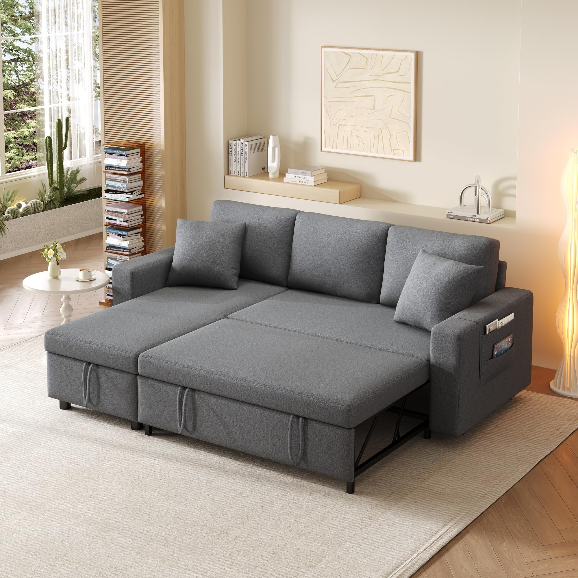 Sofás con camas integradas, sofás esquineros en forma de L con bolsas de almacenamiento, chaise longue con espacio de almacenamiento, sofá de salón para 3 personas, intercambia izquierda y