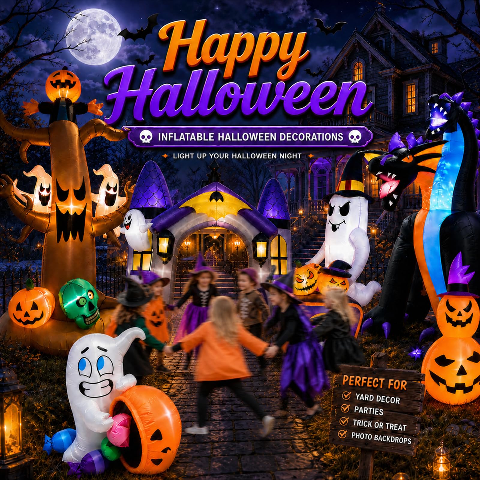Halloween Nadmuchiwane Figurki, Szybkie Pompowanie I Prosty Montaż, Do WewnąTrz, Na ZewnąTrz, PodwóRko, OgróD, Trawnik, PrzyjęCie, Dekoracja E