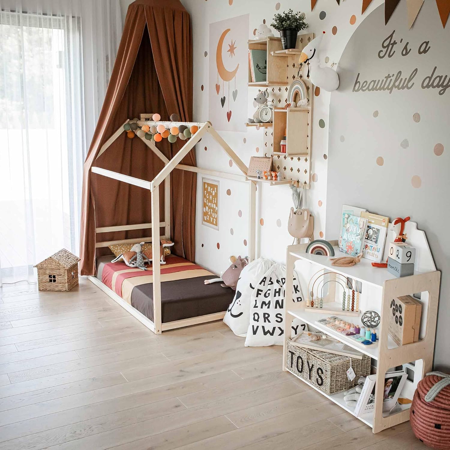 Children bed house, Montessori house bed, Montessori floor bed for kids, Toddler house bed, Kids canopy bed - US Twin size