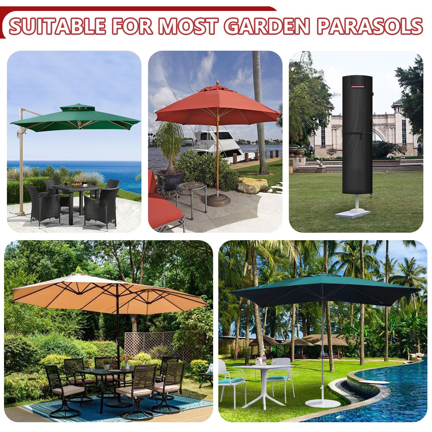 LAMUNI Funda Parasol Jardin Funda Sombrilla Terraza Exterior Funda para Sombrilla de Jardin Grande Cubierta para Sombrilla de Ø3m, Impermeable Funda Protectora para Parasol de Playa, 230x65/65cm