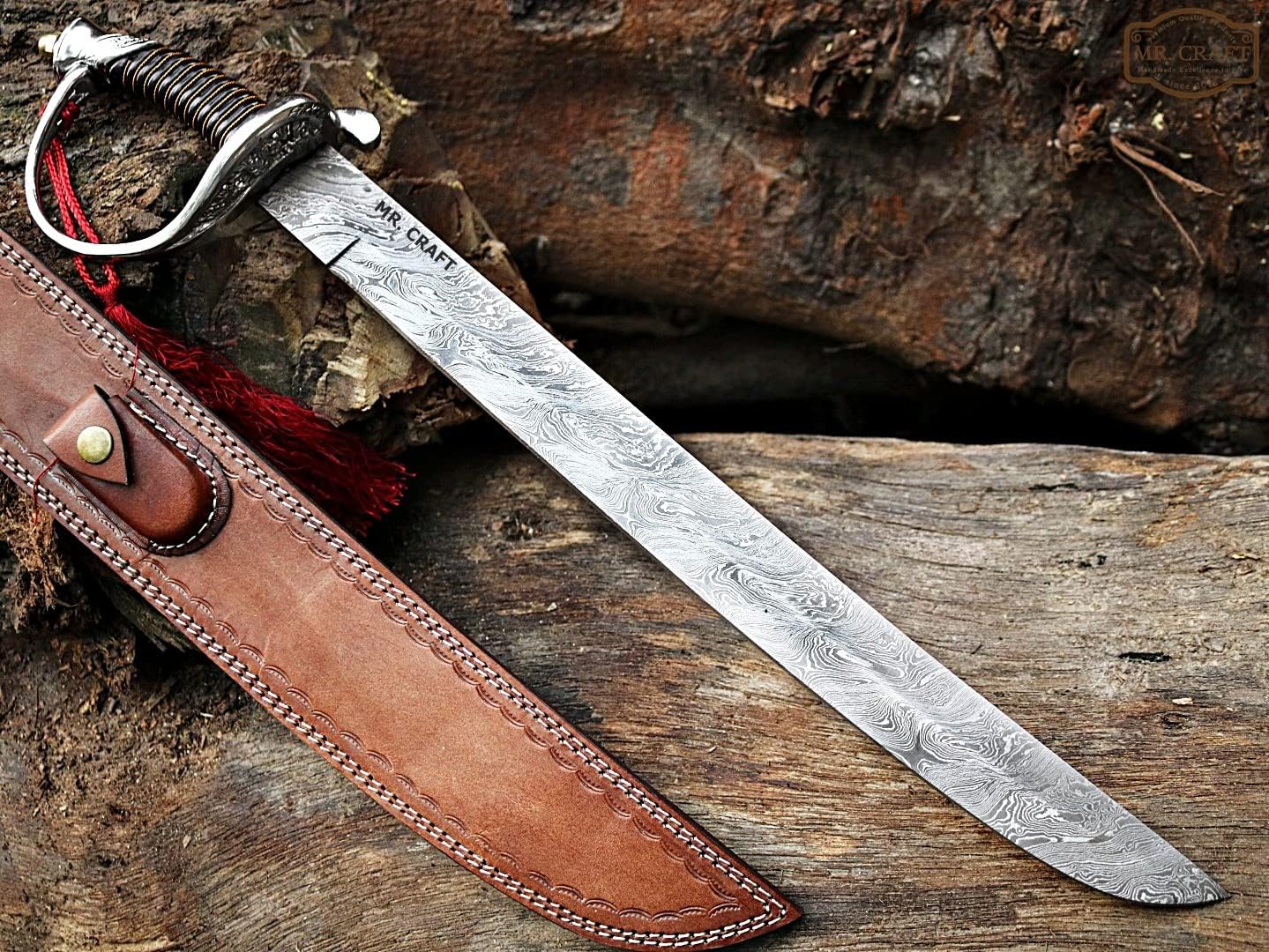 24" Damascus Cutlass Sword Silver Sword Art Tactical Sword Master LARP Sword Cutlass Sward Handmade Scimitar Sword Cosplay Viking Sword Gift for Men, Gift for him