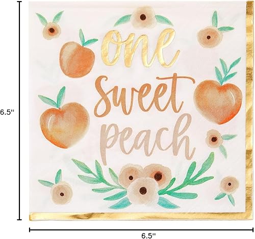 Miniatura 7 de Sparkle and Bash Servilletas de papel melocotón 6.5 x 6.5 pulgadas, paquete de 50 unidades, 1 capa Servilletas de diseño floral y borde dorado