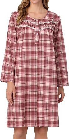 AVIIER Long Sleeve Nightgowns for Women Soft Cotton Night Gwon with Pockets