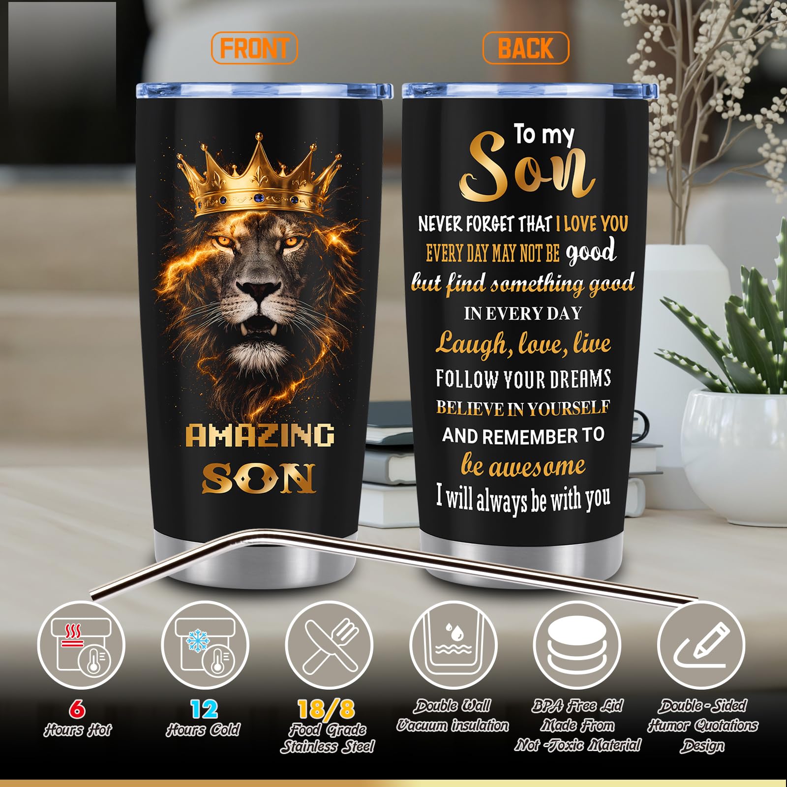 10 PCS Son Gifts from Mom with 20 Oz Tumbler, Leather Journal, Acrylic Desk Plaque Sign, Socks, Bracelet, Birthday Graduation Father's Day Christmas Valentines Day Gifts for Teens Adult Grown Son
