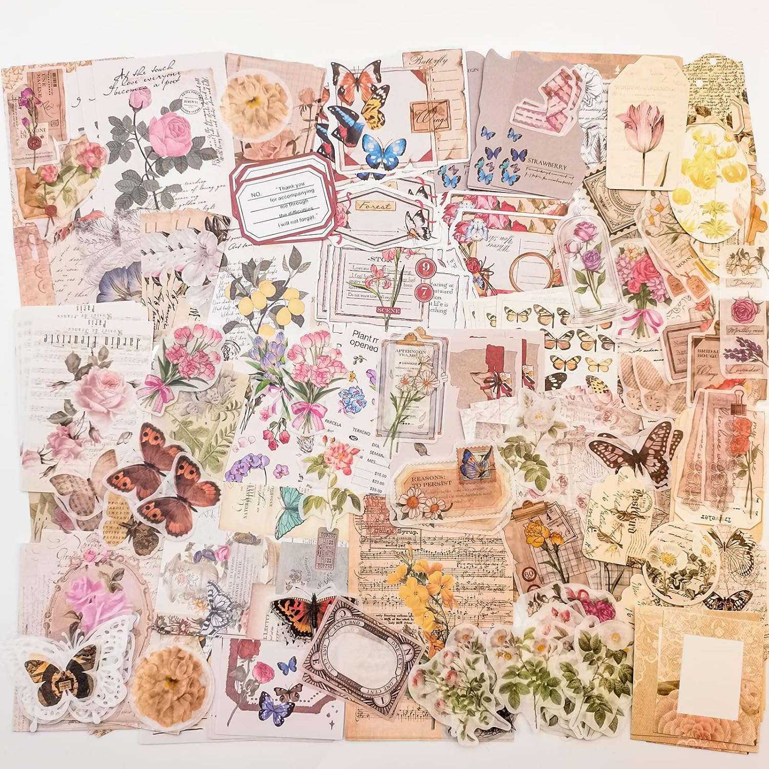 Adesivi Scrapbooking 260 Pezzi,FlyWave Scrapbooking Vintage, Piante Fiori Bullet Journal