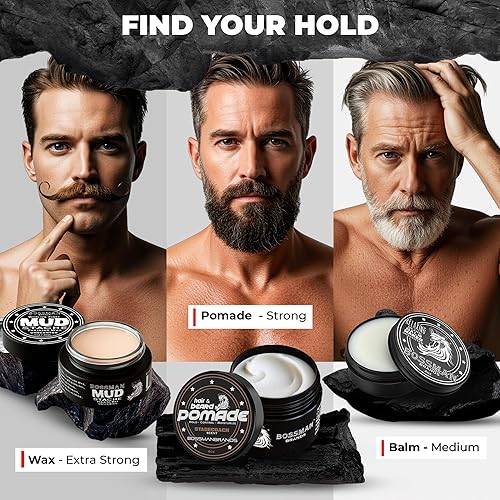 Vista 6 de Bossman Pomada para el cabello y la barba para hombres (aroma de diligencia) – Fijación media e hidratante para el cabello, barba y bigote